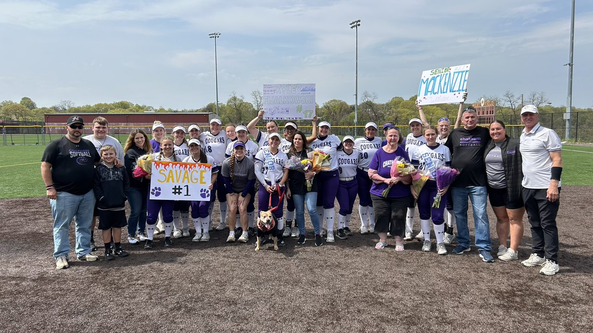Softball wraps up the 2024 season with Senior Day and split vs Thiel

Tori Murren holds the single season strikeout record (130), single season record of 8️⃣ wins AND a program record 258 career strikeouts 🔥

Good luck to our seniors Mackenzie, Savanna, and Kyley! 🎓

#RollCougs