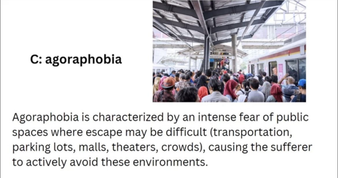 Hi can someone explain this? From what I understood kasi and based on criteria, agoraphobia needs 2 setting. If 1, specific phobia yun