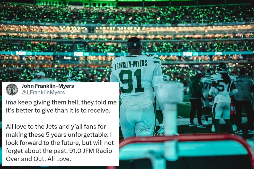 JFM says goodbye 'All love to the #Jets & y'all fans for making these 5 years unforgettable' Thank You @J_FranklinMyers 💚