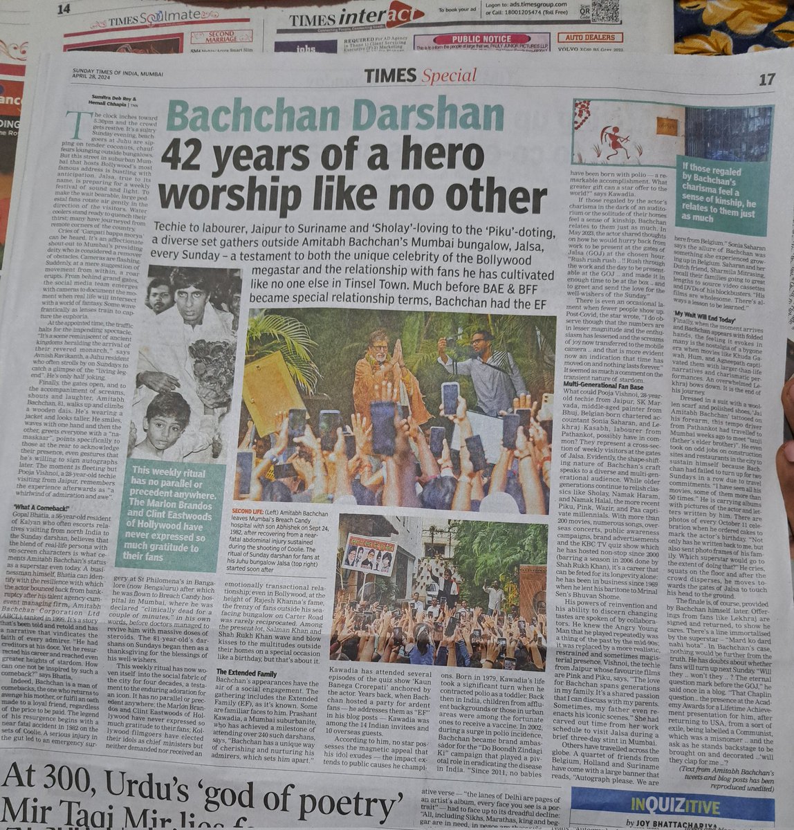 Bachchan Darshan Whether fans will turn up next Sunday... Will they...won't they....? What could be a more beautiful start to a Sunday than this? Do read this wonderful article of @SumitraDebRoy & @hChhapiaTOI @SrBachchan #AmitabhBachchan