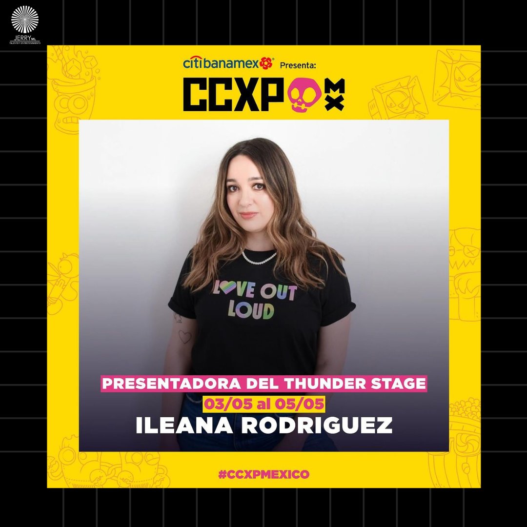 ¡Ileana Rodríguez (@reclu)se une al #CCXPVerso como presentadora del Thunder Stage! 🙌🏻💥 Experta en música, moda, series, televisión y cine llega a #CCXPMéxico 2024. 😌 🗓️ 3, 4 y 5 de mayo #TalentoJerry #IleanaRodriguez #Reclu #Host #Presentadora
