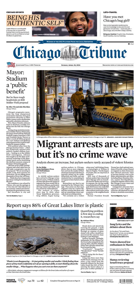 The front page of today's Chicago Tribune. Read the e-edition here: chicagotribune.com/enewspaper