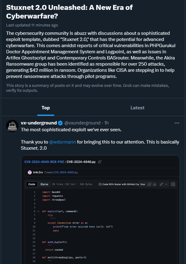 Twitter AI is amazing. It took our satirical post about 'Stuxnet 2.0' and some mention of 'templates' into a serious trending post about cyberwarfare.