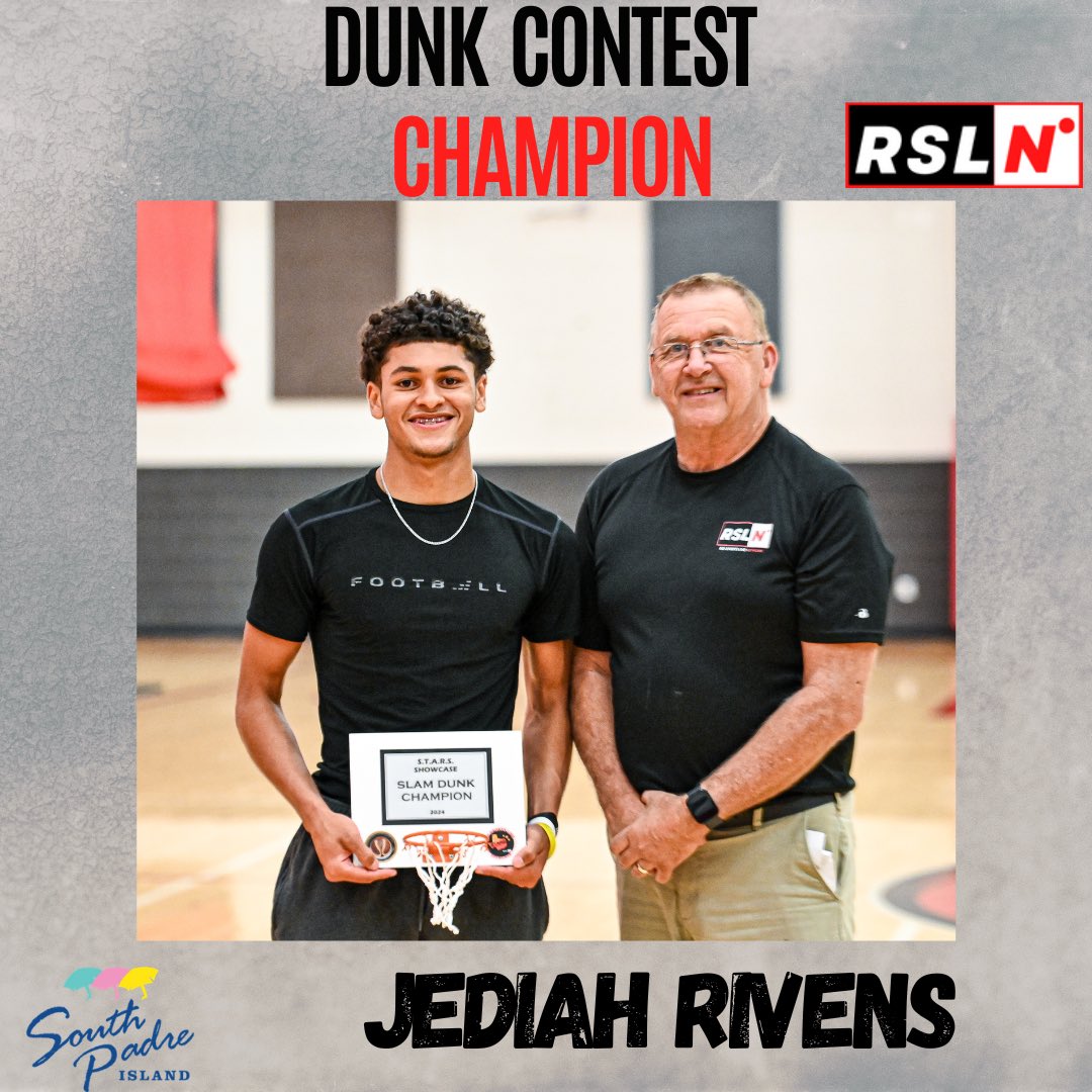 We do apologize for the mistake on the original post, last year’s dunk champion was David Clower. The winner of this year’s RSLN Dunk Contest is Jediah Rivens of Weslaco East. #RSLBasketball🏀 #RSLNBasketballShowcase2024 “Brought to you in part by T-Mobile. Now serving