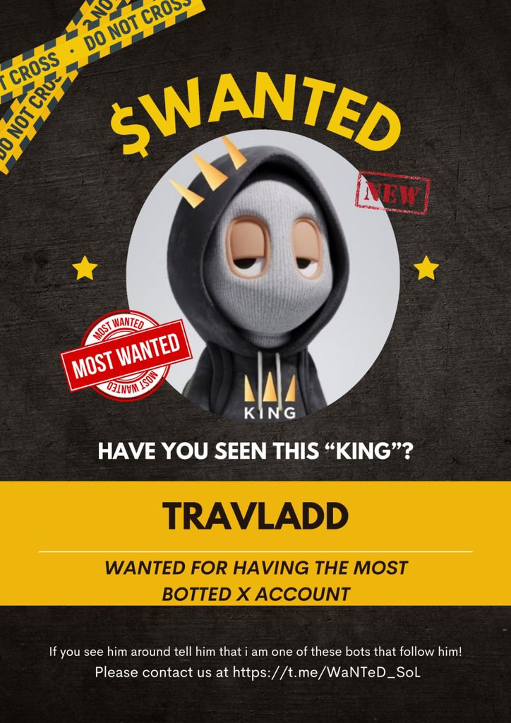 Yo bro @OfficialTravlad you’re $WANTED on @solana #Wanted #CryptosMostWanted #Sol #Crypto