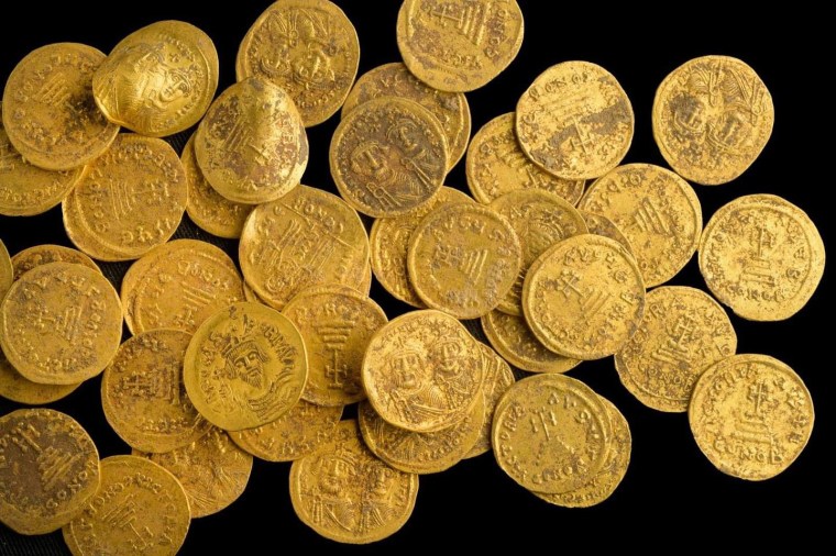 Israeli archaeologists have found 44 pure gold coins dating to the Byzantine era, hidden in a wall at a nature reserve :

When someone stashed 44 gold coins into a wall in the seventh century, they may have hoped to one day return and find their treasure again. Instead, almost…