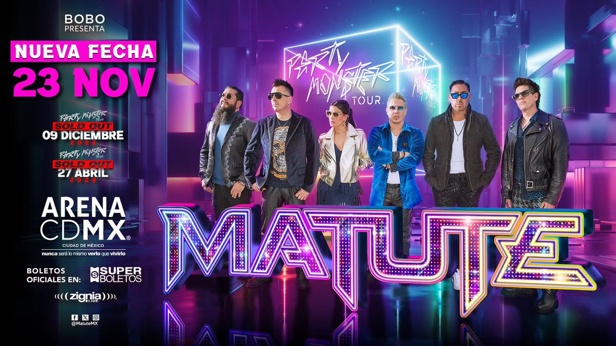 ¡Porque tú lo pediste! 🤩 Matute regresa a la #ArenaCDMX el próximo 23 de noviembre. 🥳 ¡Compra tu boleto y únete a nosotros en una noche mágica 🎶🎤 llena de música y energía! 🙌🏻🥳 Compra fácil y seguro en: superboletos.com 🎟️