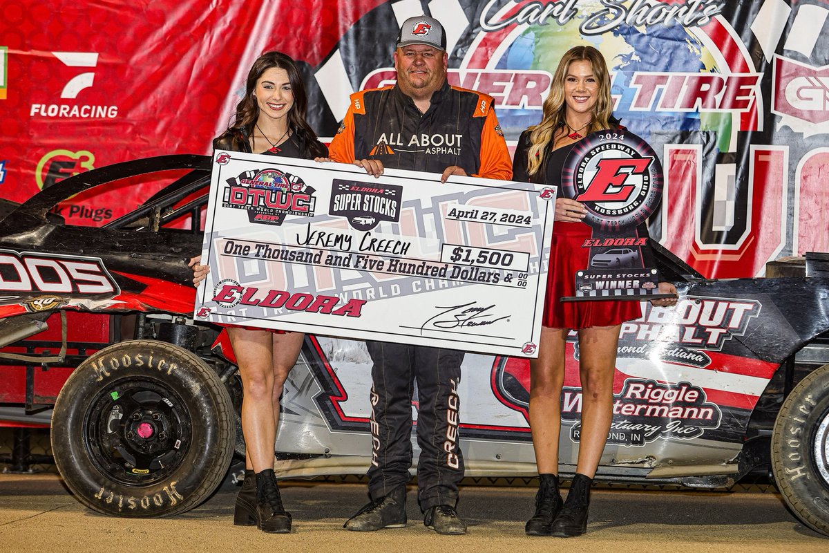 Jeremy Creech wins tonight’s #Eldora Stock Car Feature! 🏁 @DTWCatEldora | @FloRacing 📸 @T_Carr_Photos