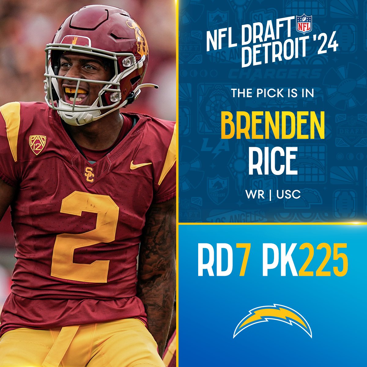 Congratulations to ITH Interviewee @BrendenRice going 225th overall to the Chargers #NFLDraft2024