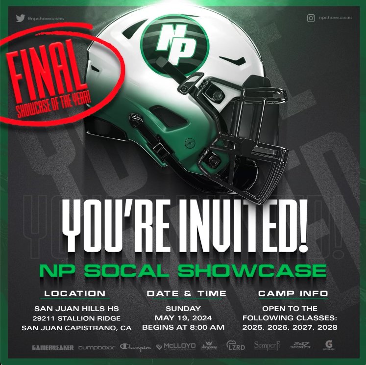 Thankful to be invited to @NPShowcases @PGregorian @BrandonHuffman @GregBiggins #AGTG #classof2026 @OLuFootball