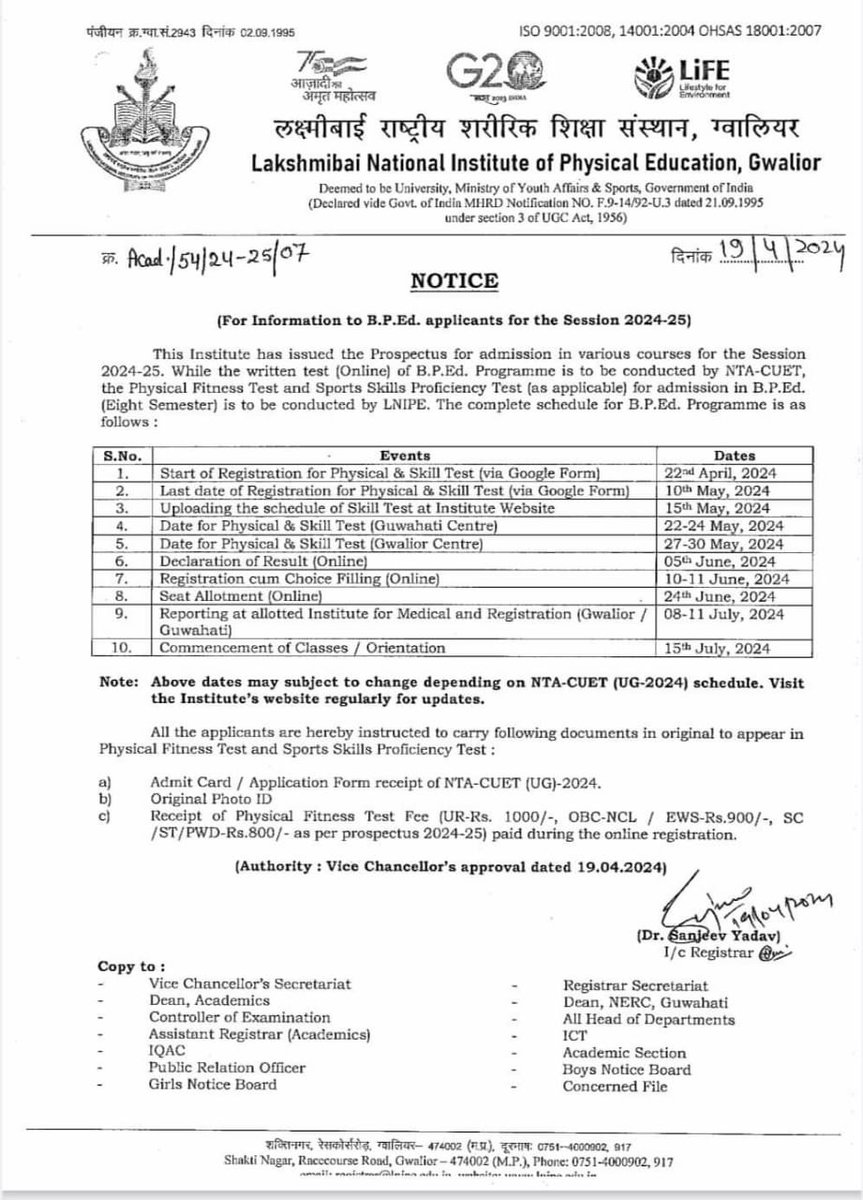 Students interested to pursue Bachelors of Physical Education (B.P.Ed) degree under Lakshmibai National Institute of Physical Education (LNIPE) for 2024-25 session are advised to appear for the CUET Online Written Test conducted by @NTA_Exams . For more details, refer to this…