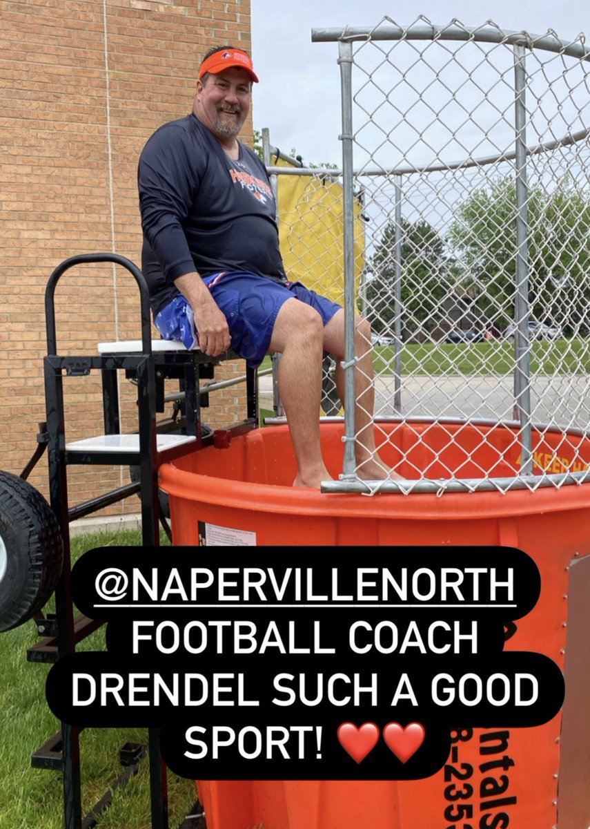 So Principal @NNHSposey is bravely climbing the dunk tank May 11! And @HuskieFB Coach Drendel again & QB Jacob Bell again. What do you think @MayorWehrli? Or @DanBridges203? 😉 We still have spots for our Naperville Celebrity Dunk Tank - part of the fun & games at #apintforkim!