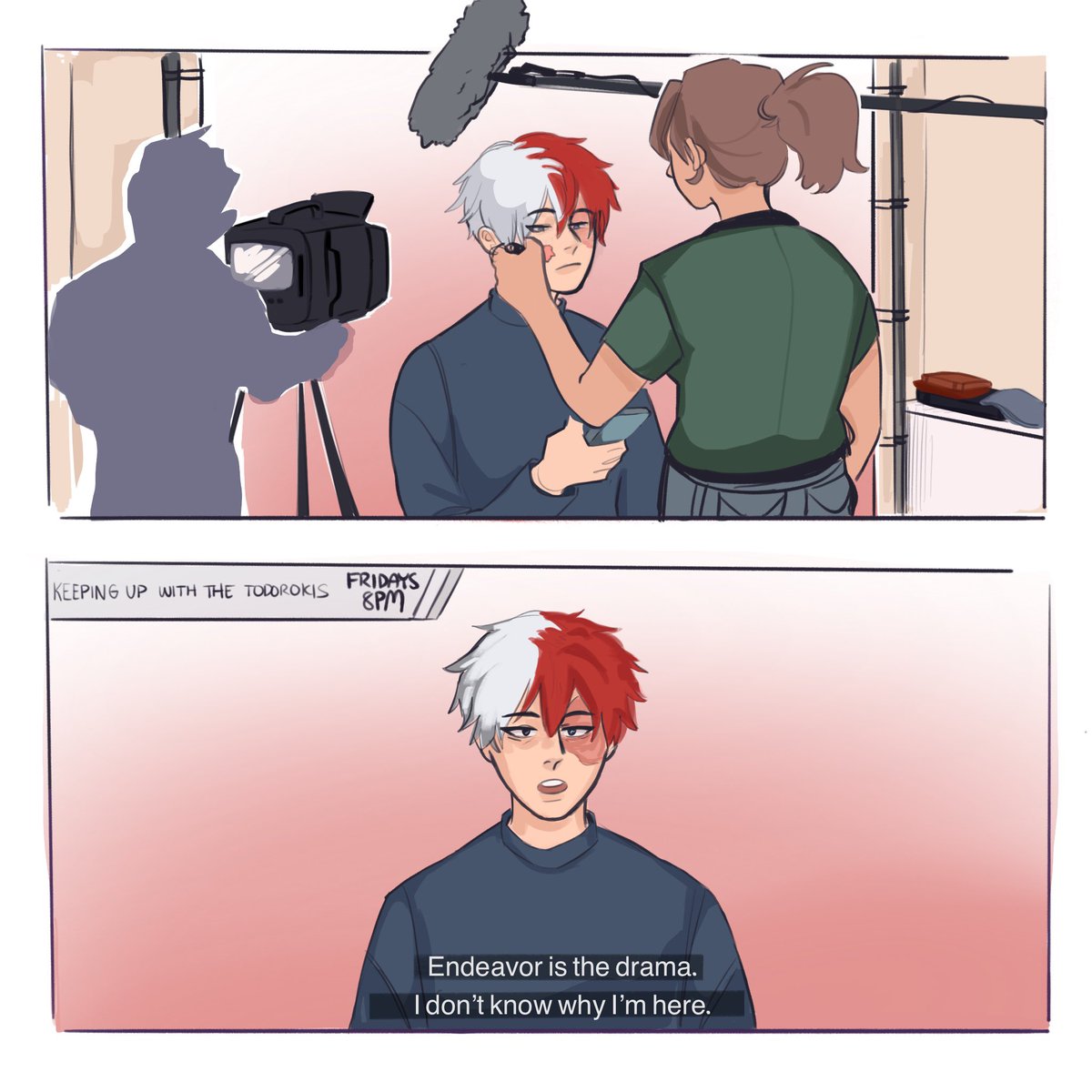 this is for laughs but you can’t tell me hero society wouldn’t exploit the personal lives of heroes thru some good ol fashioned reality tv 
#bnha #todoroki