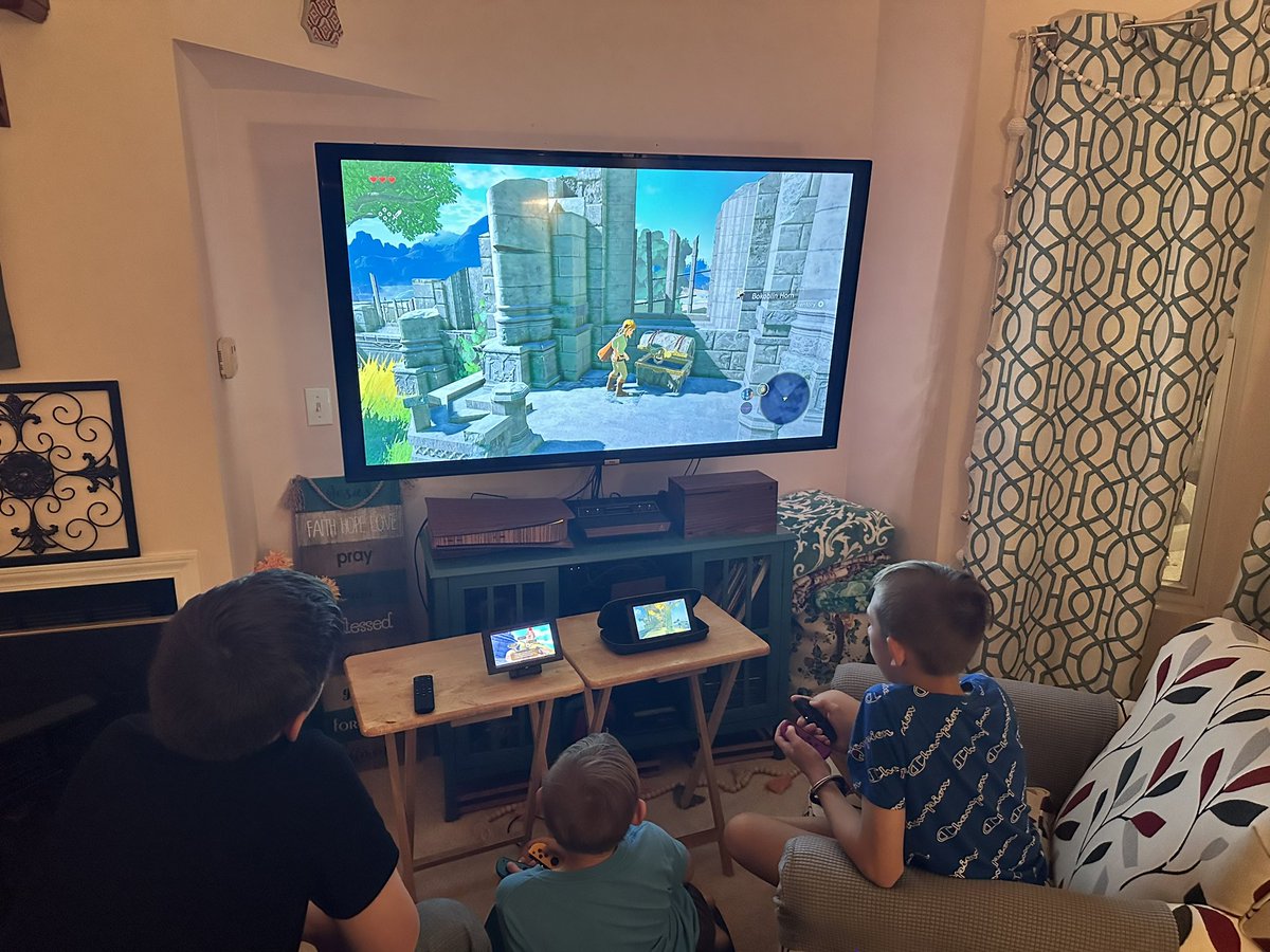 My son and his friends are #Zelda nuts. They love every game and have exhausted all speed run variants on most new titles. 

Tonight, they decided: they are playing #TOTK, #BOTW, and #SkywardSword together. 

BY EACH HAVING A SET OF JOY CON FROM TWO DIFFERENT GAMES.