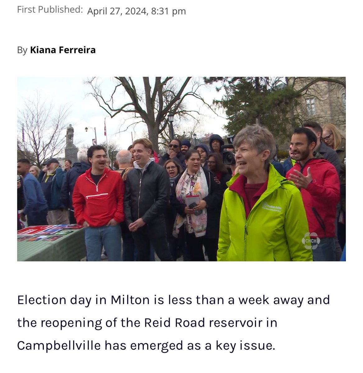 Good coverage by @CHCHNews today in Milton, Ontario. Ford made a promise 4 years ago and we are still waiting. By-election is Thursday May 2nd. Make a plan to vote. Bring 3 friends.