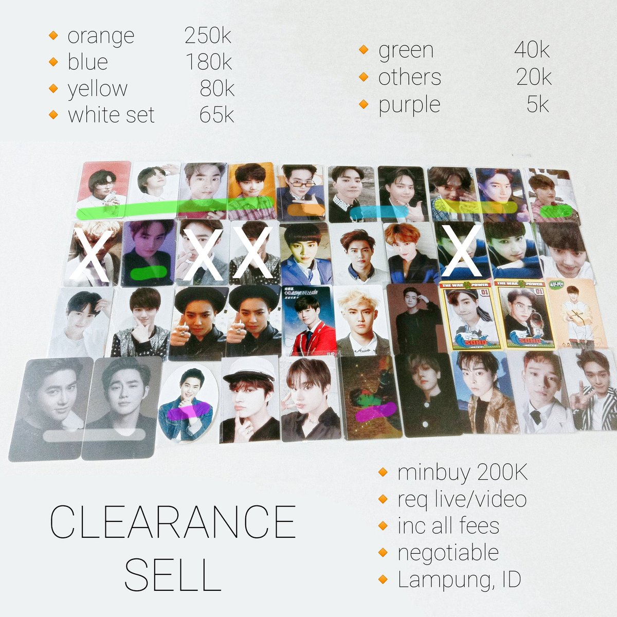 ‼️UPDATE ‼️

･ ｡ﾟ☆: ─── Want to Sell *.◕દ◕ .* 

#EXO mostly Suho photocard official

˙❥˙ PRICE on Pict
˙❥˙ SERIOUS BUYER ONLY!
˙❥˙ Keep event DP

wts pasar exo suho baekhyun xiumin chen nct127 jungwoo mumo japan pop kihno cincin murah greysuit sg23 smstore power dftf