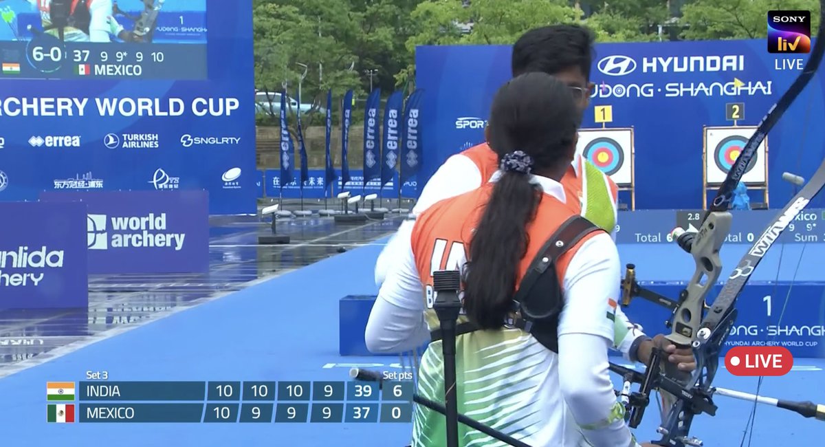 #ArcheryWorldCup  Stage 1 Shanghai 

Medal #7 for 🇮🇳

Dheeraj & Ankita Bhagat wins Bronze 🥉in mixed team event by defeating Mexicans comfortably 

6-0 

Happy to see Indian recurve archers doing well in an Olympic year ❤️😭

Deepika will soon come! 

5 🥇 1 🥈 1 🥉