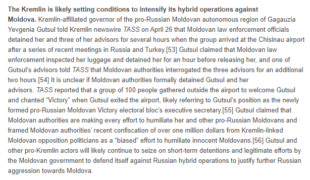 The Kremlin is likely setting conditions to intensify its hybrid operations against Moldova. (1/3)