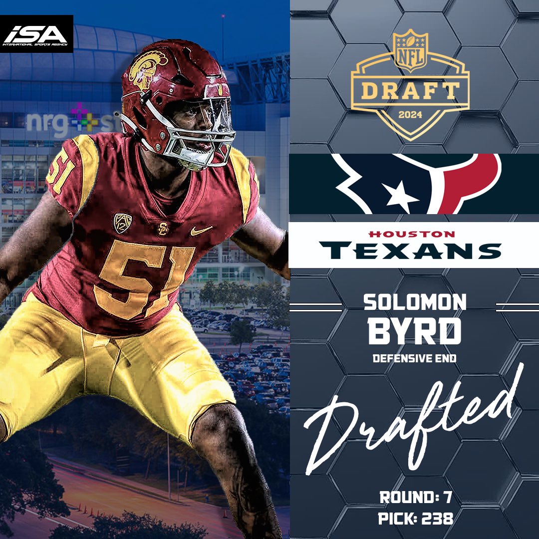 Solomon Byrd ➡️ Houston, TX @houstontexans 🌵 #Texans #Drafted #NFLDraft2024 #ISAFamily Round 7, Pick 238 Agent: @agentbardia