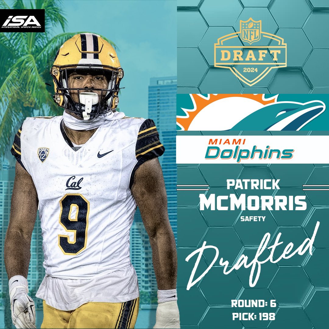 Patrick McMorris @McmorrisPatrick ➡️ South Beach @MiamiDolphins #FinsUp #Drafted #MiamiDolphins 🐬 ☀️ #NFLDraft2024 #ISAFamily Round:6, Pick: 198 Agent: @agentbardia