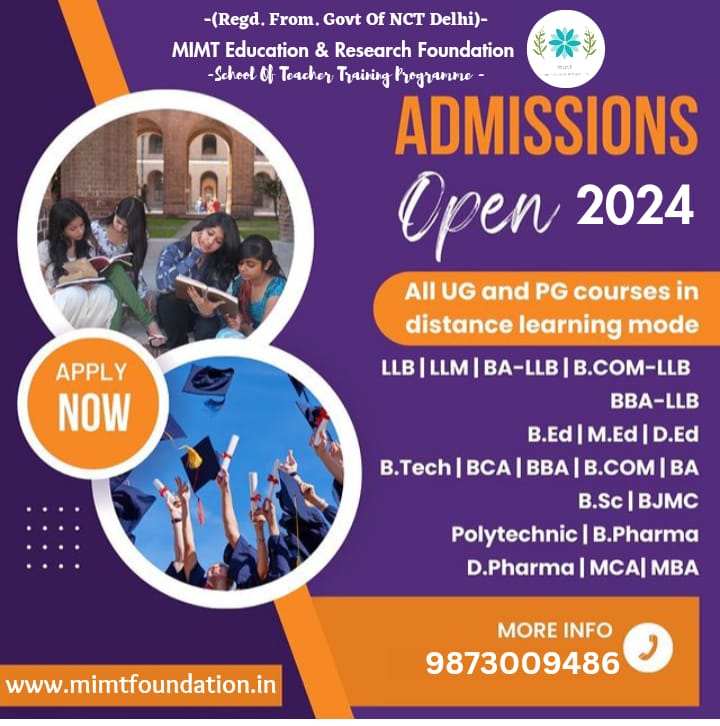 Admissions now open for a variety of UG and PG courses in distance learning mode. Explore limitless possibilities with convenience at your fingertips. Visit mimtfoundation.in to embark on your educational journey today! #DistanceLearning #AdmissionsOpen2024 #GetAdmision