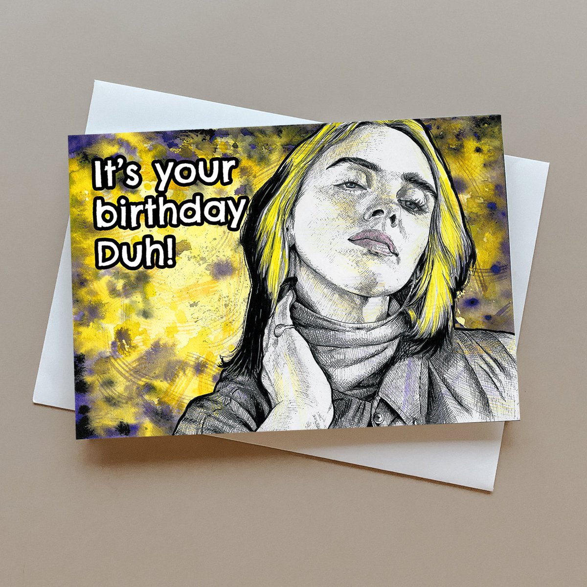 Billie Eilish birthday card, greeting card for pop music fans, music birthday gift, music birthday card tuppu.net/306c790 #newWave #giftideas #popCulture #wallArt #greetingcards #MusicBirthdayCard