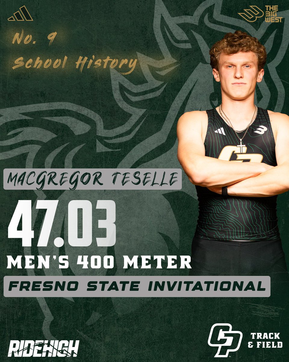 At this point, what can’t Mac do 😤💪

MacGregor TeSelle cracks the top-10 in another event, running the ninth-fastest men’s 400 time (47.03 seconds) in school history to capture first at the Fresno State Invitational!! It’s the fastest time by a Mustang in 21 years!

#RideHigh🐎