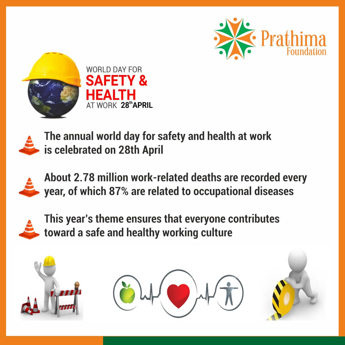 𝐖𝐨𝐫𝐥𝐝 𝐃𝐚𝐲 𝐅𝐨𝐫 𝐒𝐚𝐟𝐞𝐭𝐲 &  𝐇𝐞𝐚𝐥𝐭𝐡 𝐚𝐭 𝐖𝐨𝐫𝐤!

#SafetyAtWork #HealthAtWork #WorkplaceSafety #SafeWorkEnvironment #OccupationalHealth #SafetyFirst #HealthyWorkplace #PreventAccidents #SafetyCulture #RiskManagement #prathimafoundation #prathima #PF