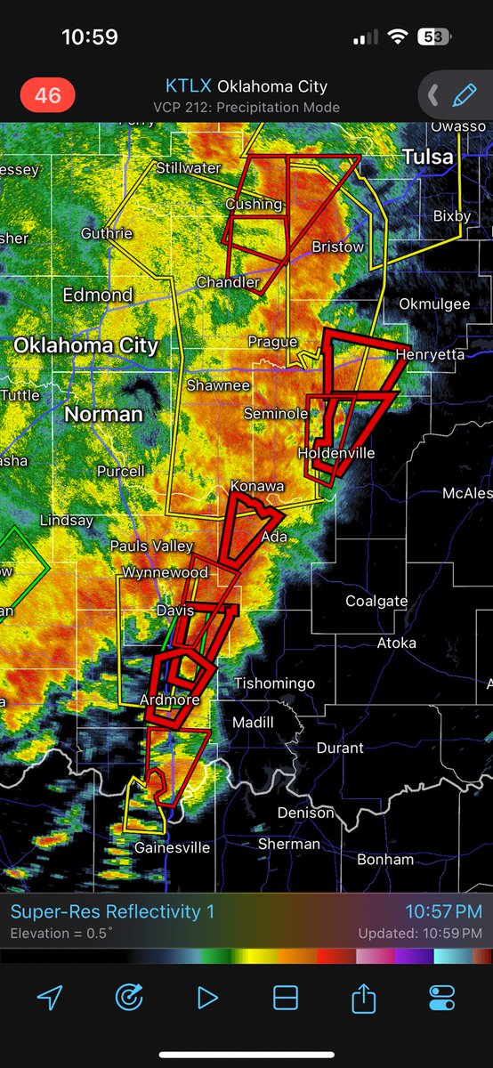 Incredibly dangerous situation in Oklahoma tonight - I don’t think I’ve ever seen so many PDS (particularly dangerous situation) tornado warnings before. #okwx