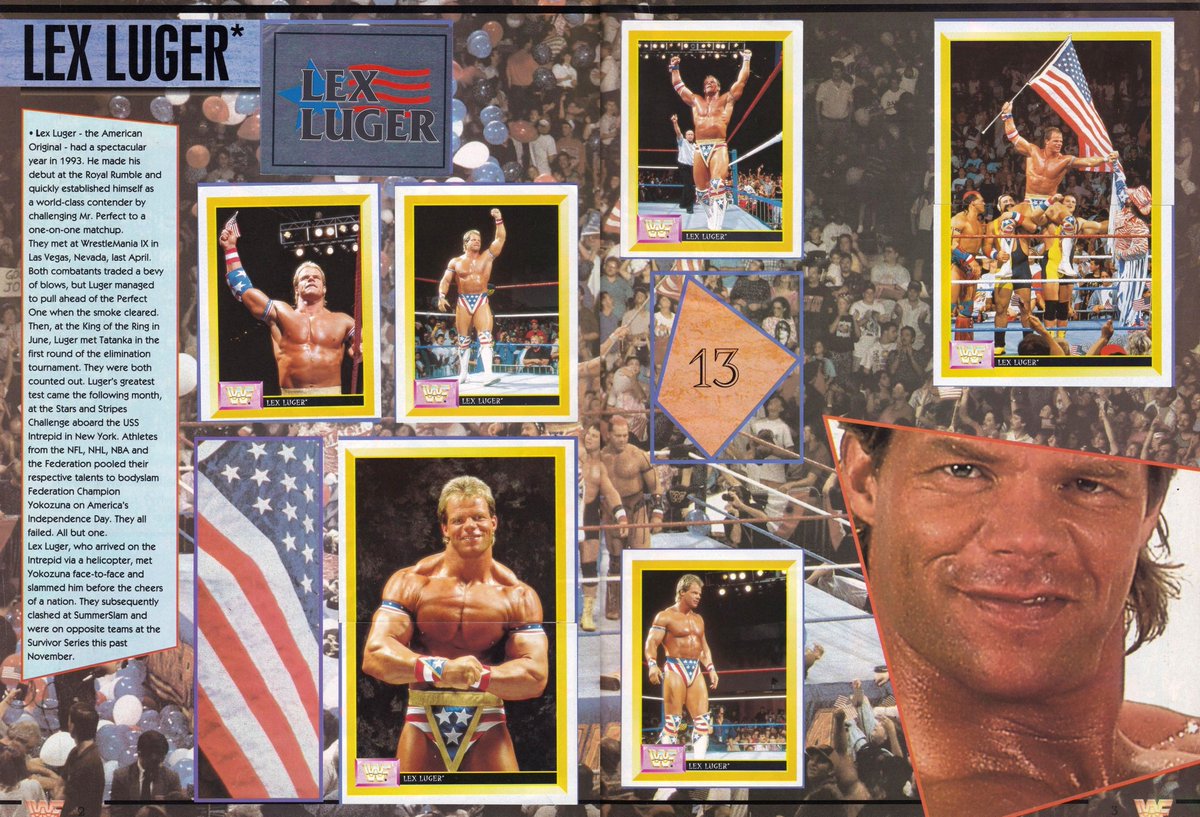 Lex Luger section from the 1993/94 Merlin WWF Sticker Album. 🇺🇸 @GenuineLexLuger #WWF #WWE #Wrestling #LexLuger