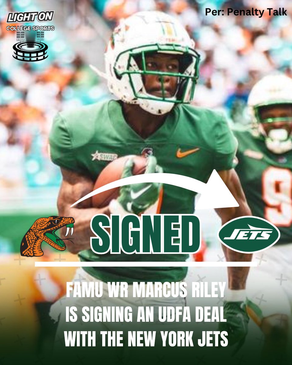 FAMU WR Marcus Riley is signing an UDFA deal with the New York Jets, per @PenaltyTalk. 🐍🔥 #FAMUly @FAMU_FB @YacBullet