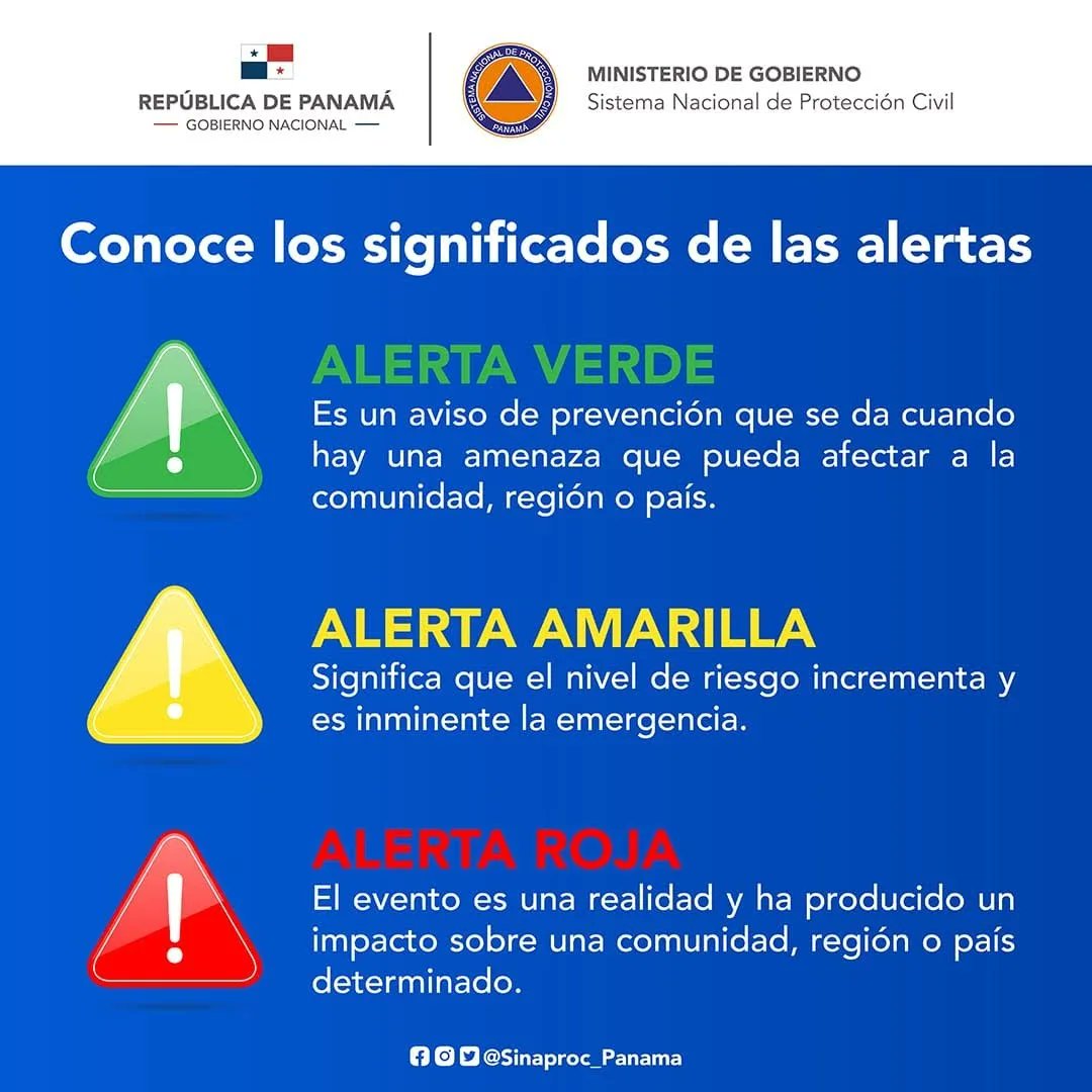 Campaña de #Prevención ⚠️

Conoce los significados de las #alertas 📡

🟢 #AlertaVerde
🟡 #AlertaAmarillo
🔴 #AlertaRoja

➡️🟩🔛🟨🔛🟥⬅️