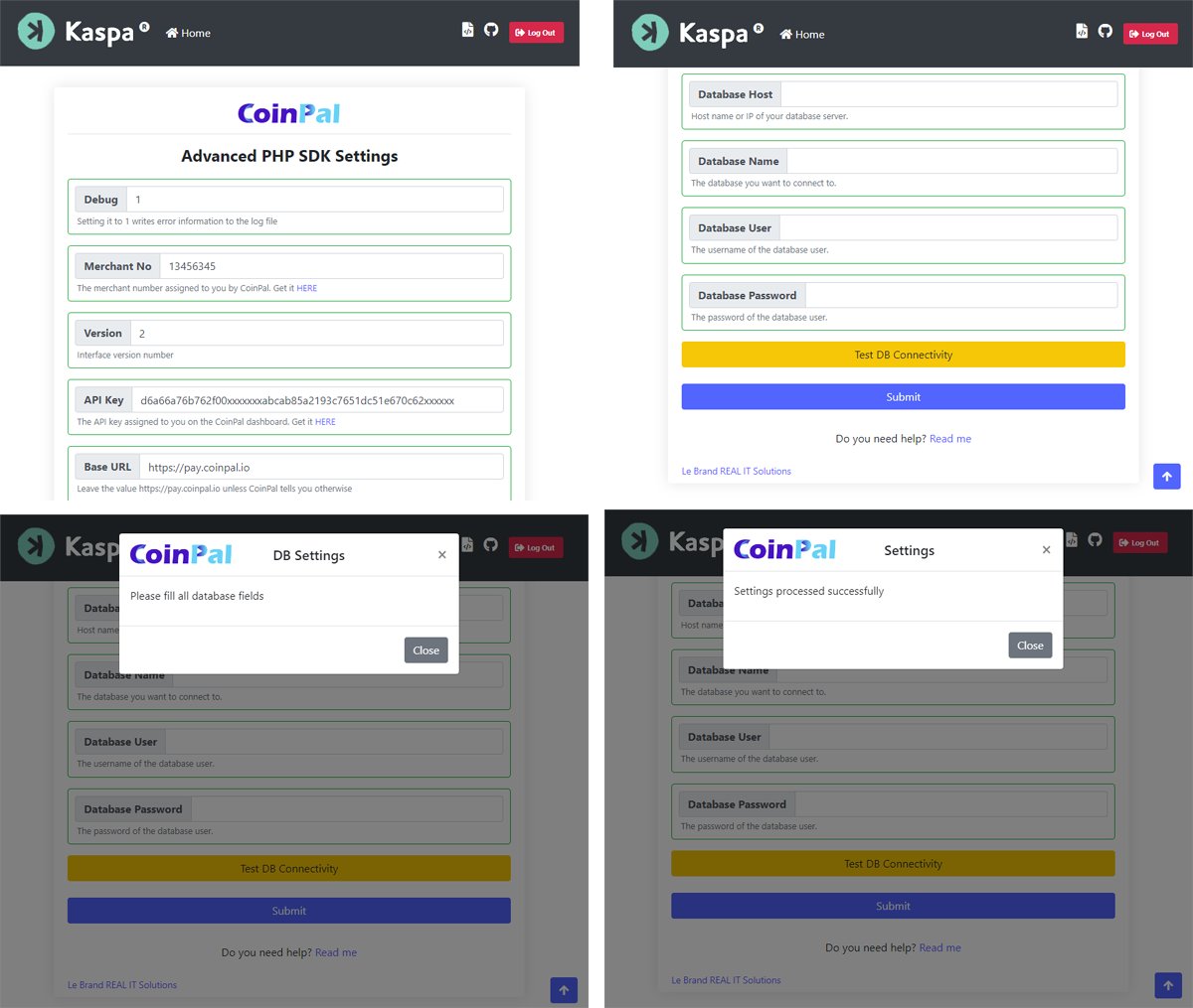 #Kaspa #KRC20 #top3 #KasPlex 
@CoinPal_io Payments advanced PHP SDK
The project has progressed.
Live demo : pricex.gr/coinpalsetup.p…
- Designed the general GUI and added several features.
- We are now in the implementation phase of the login system.