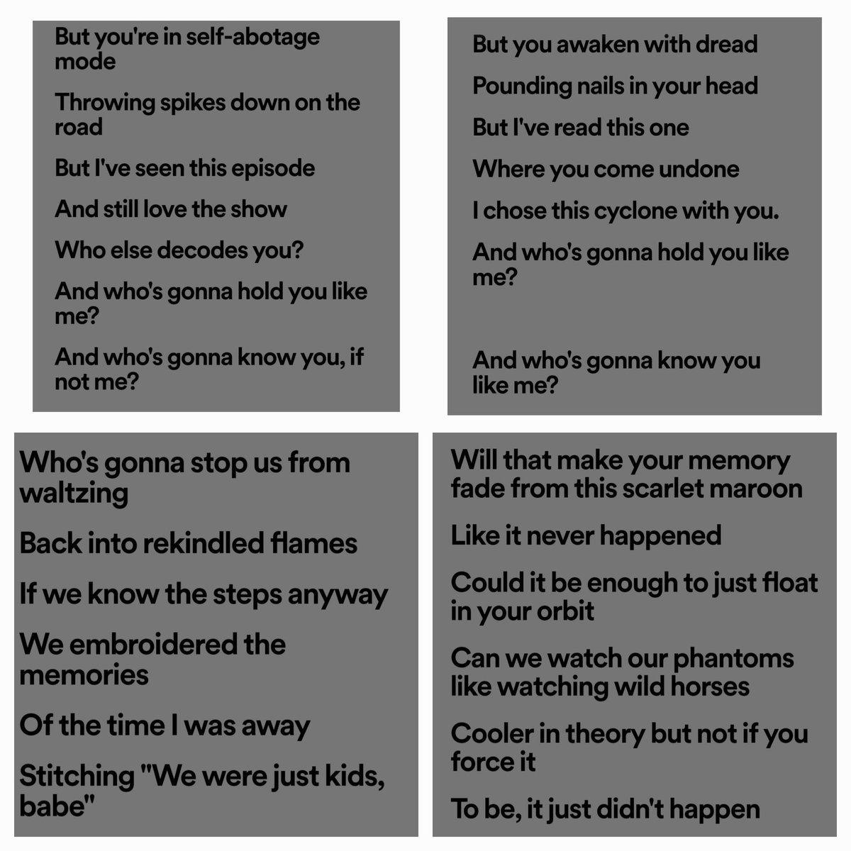 Taylor has always been phenomenal with emotional self-exploration, but with every successive album, I think she gets more and more masterful at depicting powerful moments of emotional intimacy. I've never felt a connection come so viscerally to life the way I have with TTPD.