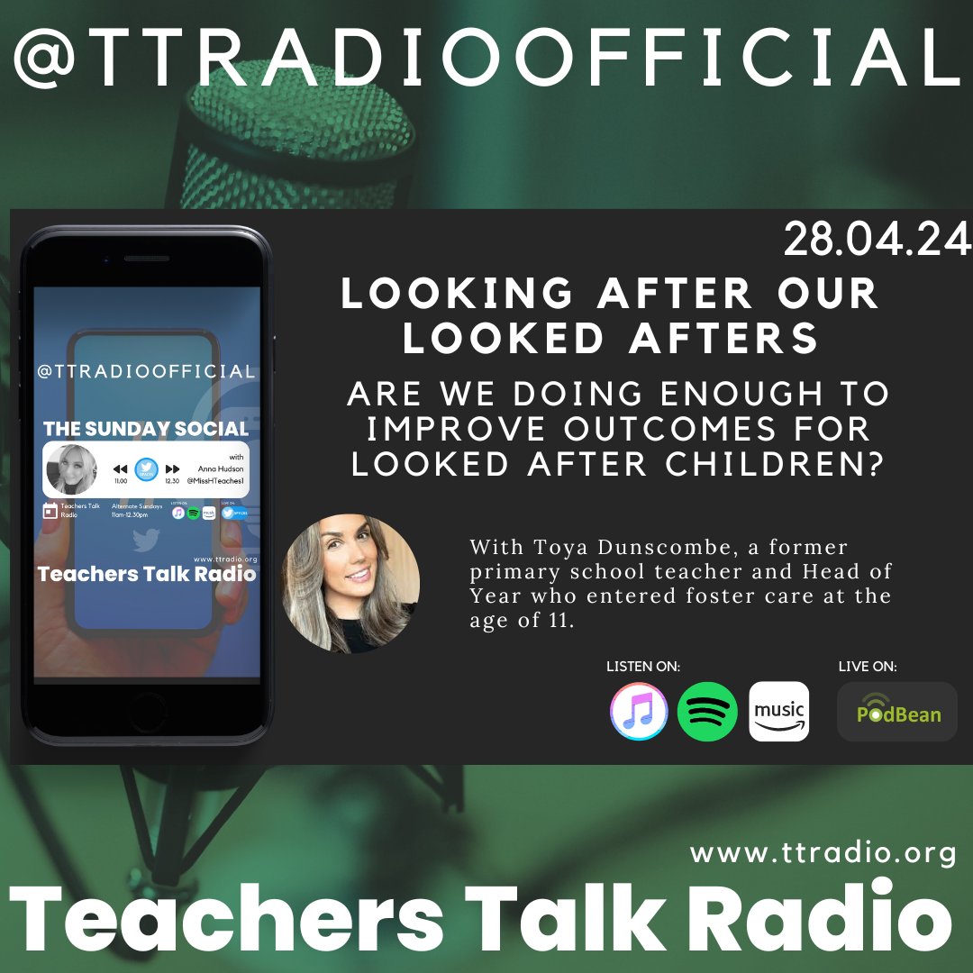 This will be a great show at 11am looking at support and outcomes for looked after children! Set a reminder for the Sunday Social with @MissHTeaches1 using the link: twitter.com/i/spaces/1YqKD…