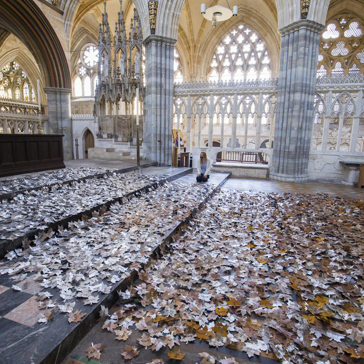 Peter creates many touring art installations in churches & cathedrals. The Leaves of the Trees @ExeterCathedral had 5,000 leaves with the word ‘Hope’ symbolising resilience & collective strength 'And the leaves of the trees are for the healing of the nations' Revelation 22:2A