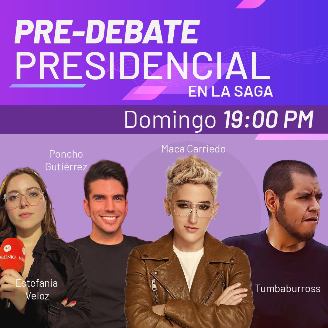 Banda, nos vemos mañana en el pre-debate con @maca_online, @EstefaniaVeloz, @tumbaburross y @PonchoGutz. A las 19:00 por nuestro canal oficial en YouTube. 🔥#DebatePresidencial2024