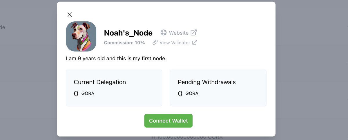 Gora welcome's its youngest Validator - 9 year old Noah! We're honored that Noah chose Gora as his first Node to setup! Support his node by delegating some stake today! app.gora.io/validators/v2?…