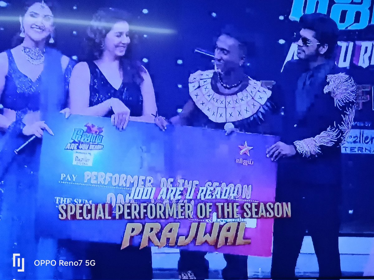 #JodiAreYouReady
#VijayTelevision 

Winner:#Dhanush #Justina
RunnerUp:#Raveena #Vignesh
Best Performance Season : #Prajwal
3rd Place:#Prajwal #Ramya
4th Place:#Tharshika #Dharshan
5th Place:#Vineeth #Shilpa