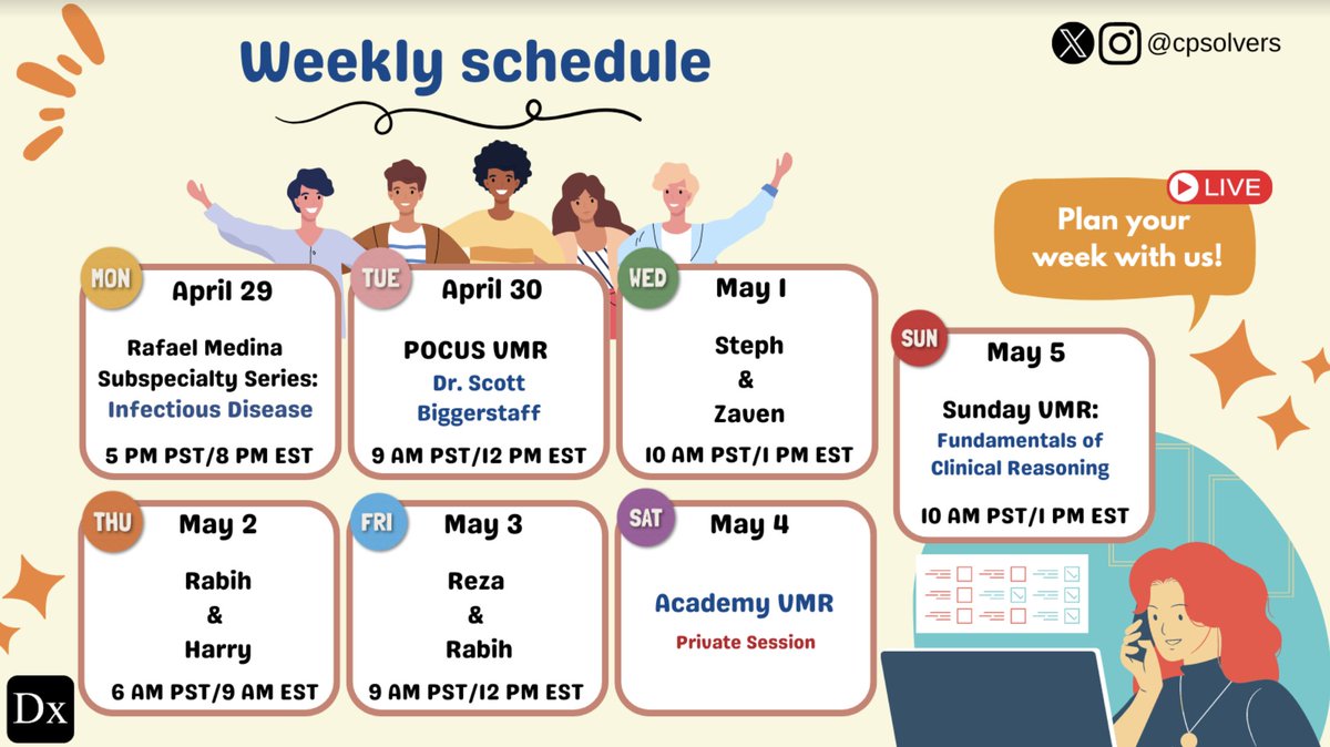 #MedTwitter - Plan your week with us! We have an exciting week ahead here at Clinical Problem Solvers. Join our live sessions for free using the link➡️ bit.ly/31LWIKg