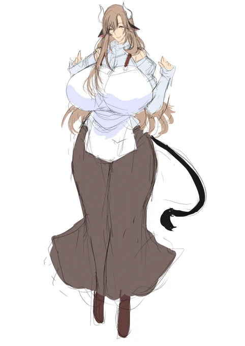 この方、最初牛ママとして描いてたつもりだったけど、無くてもいいかもしれない。というかむしろ、コスプレとして付けた方がいいかもしれない。という結論に至りました(ぁ 