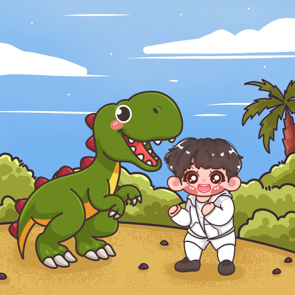 Look at my litol friendly dinosaurrrrrrrr fighting with baby t-rex 😭

Art by: @jaemwiinn13 

Special tag: @bratzbnuy