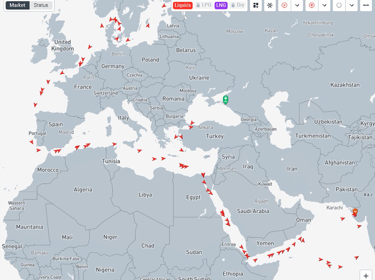 Everything going South or East are tankers carrying Russian Urals crude to Asia! All are sold above the Price Cap! Map below is form Kpler.com