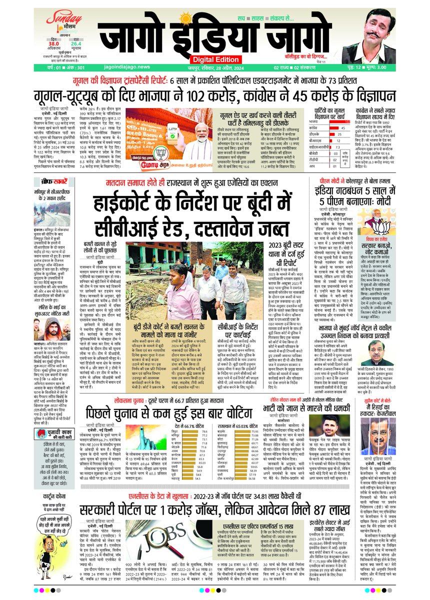 आज का जागो इंडिया जागो NewsPaper का मुख्य पृष्ठ 

#jagoindiajago #jaipur #rajasthan #rajasthannews #jijnews #newspaper #headlines #TodayNewsPaper #LatestNews