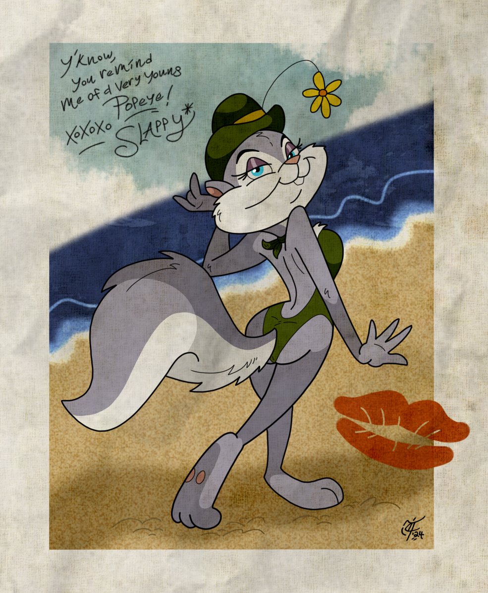 An old beachside photo of Slappy Squirrel, proving she was dynamite in looks as well as comedy (ehhh, enough with the hand-slipping already) 🐿️🩱⛱️📸💚😏 #SlappySquirrel #Animaniacs #WarnerBrosAnimation #cartooncrush #fanart #oldschool #pinup #retrosexy #swimsuit #nowthatscomedy