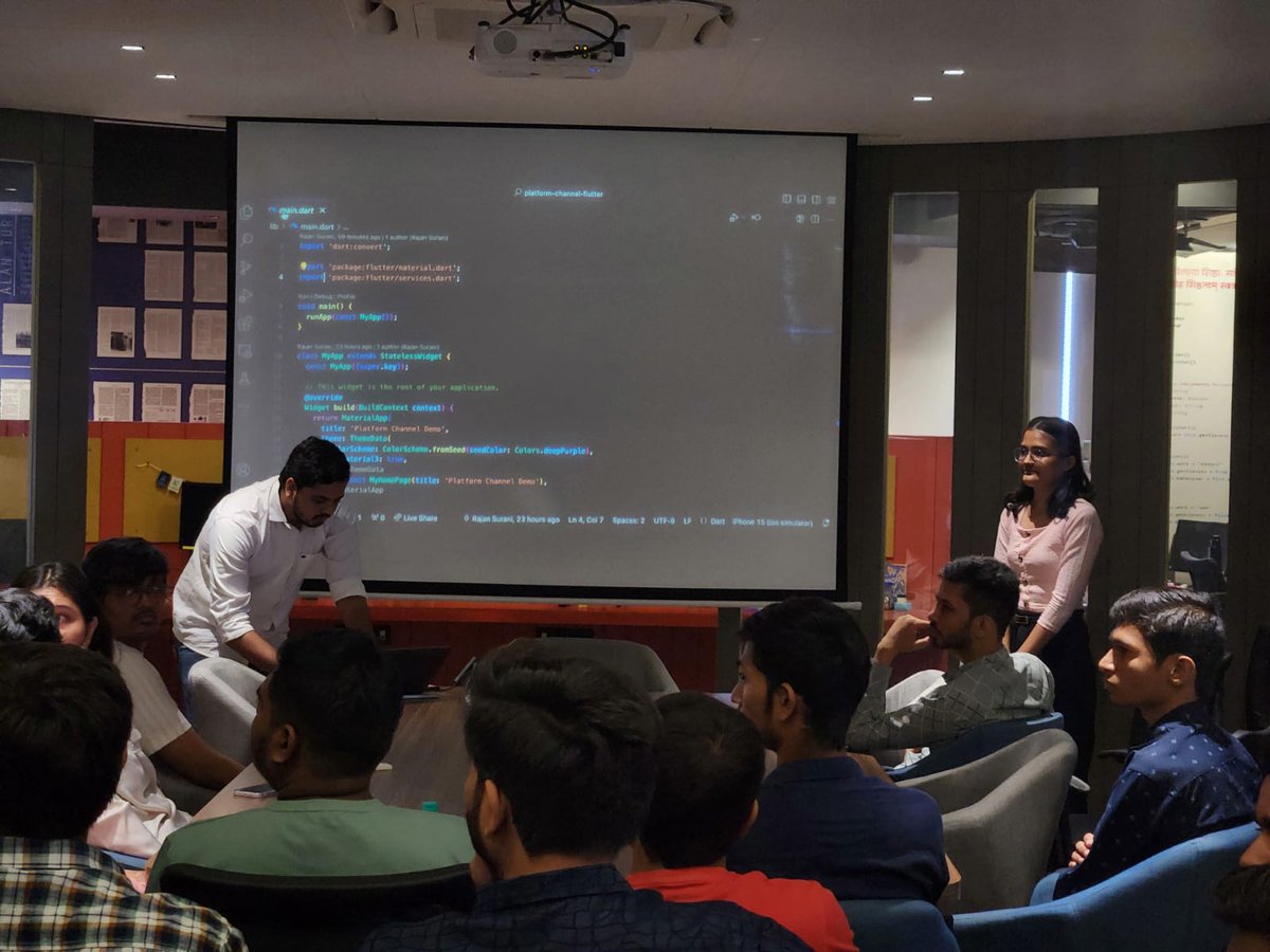 FlutterSurat's tweet image. Let's start with the first session on Platform Channel in Flutter by Rajan Surani and Isha Bodiwala at @video_sdk
#Flutter #FlutterSurat #FlutterElevate