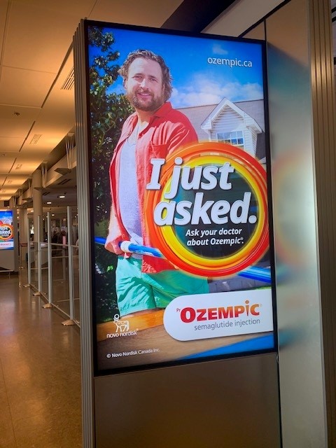 Ads for Ozempic all over the place in Montreal airport. Novo Nordisk circumvents that it is illegal to advertise prescription drugs to the public by not mentioning what the drug is for, but we all know, don’t we? Shame on you, Novo Nordisk.