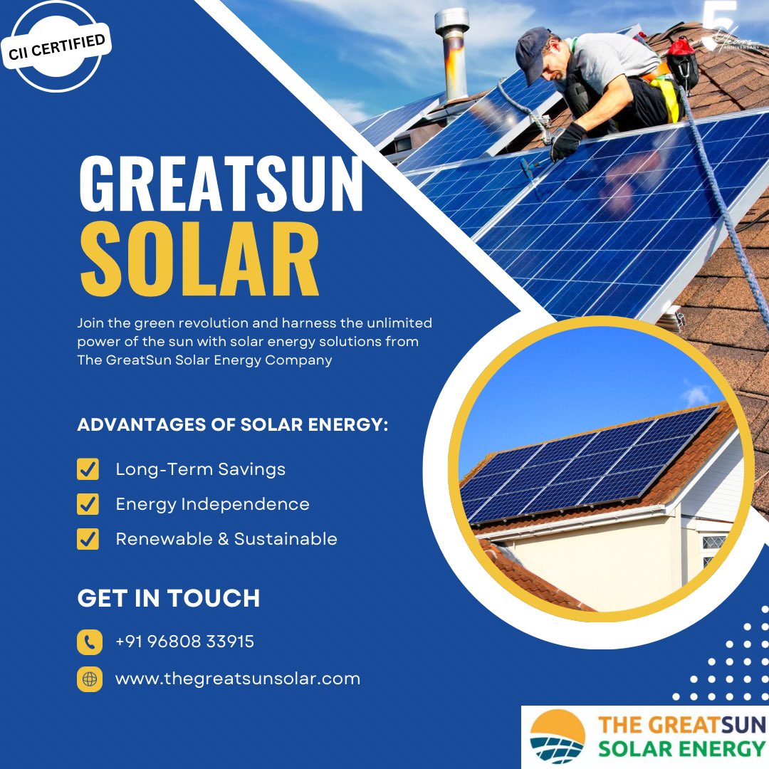 Powering your future, one ray at a time. ☀️⚡️ Discover sustainable energy solutions with GreatSun Solar Energy. 
.
.
#Greatsun #SolarPower #CleanEnergy #Sustainability #SolarPower #SustainableLiving #GreatSunSolarJaipur #GreatSunSolar #SolarEnergy #LowerYourElectricBill