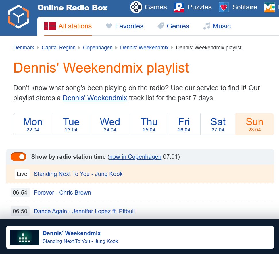 Thank you for playing #StandingNextToYou by #Jungkook on Dennis'Weekendmix 🎶
onlineradiobox.com/dk/dennisweeke…