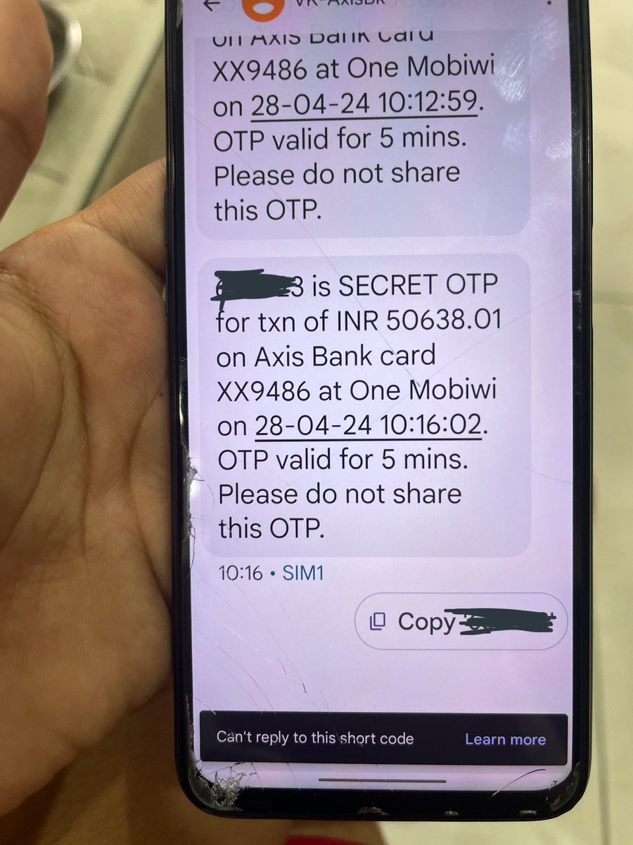 CYBER ATTACK !! 
@PunjabPoliceInd @LudhianaRPolice @Ludhiana_Police I am recieving OTP’s From Today Morning and Getting OTP
For A Transaction Of ₹50,000 .
Please Look Into This Matter. @Ludhiana_Police From This Number +91 074836 11826 I Have Received OTP Of Axisbank And My Jio